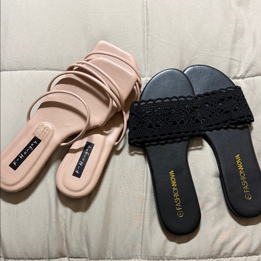 Fashion Nova Black and Cream Sandals Set